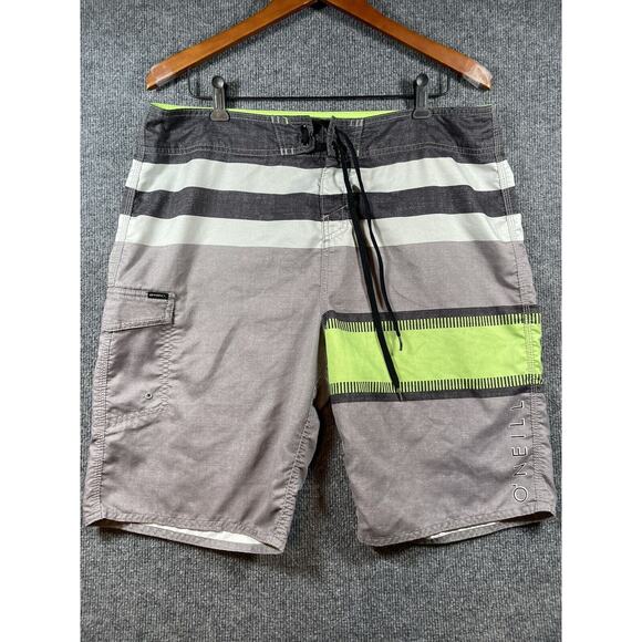 O'neill Board Shorts Men's 38 Green/Gray Colorblock Drawstring Cargo Pocket - Picture 1 of 11
